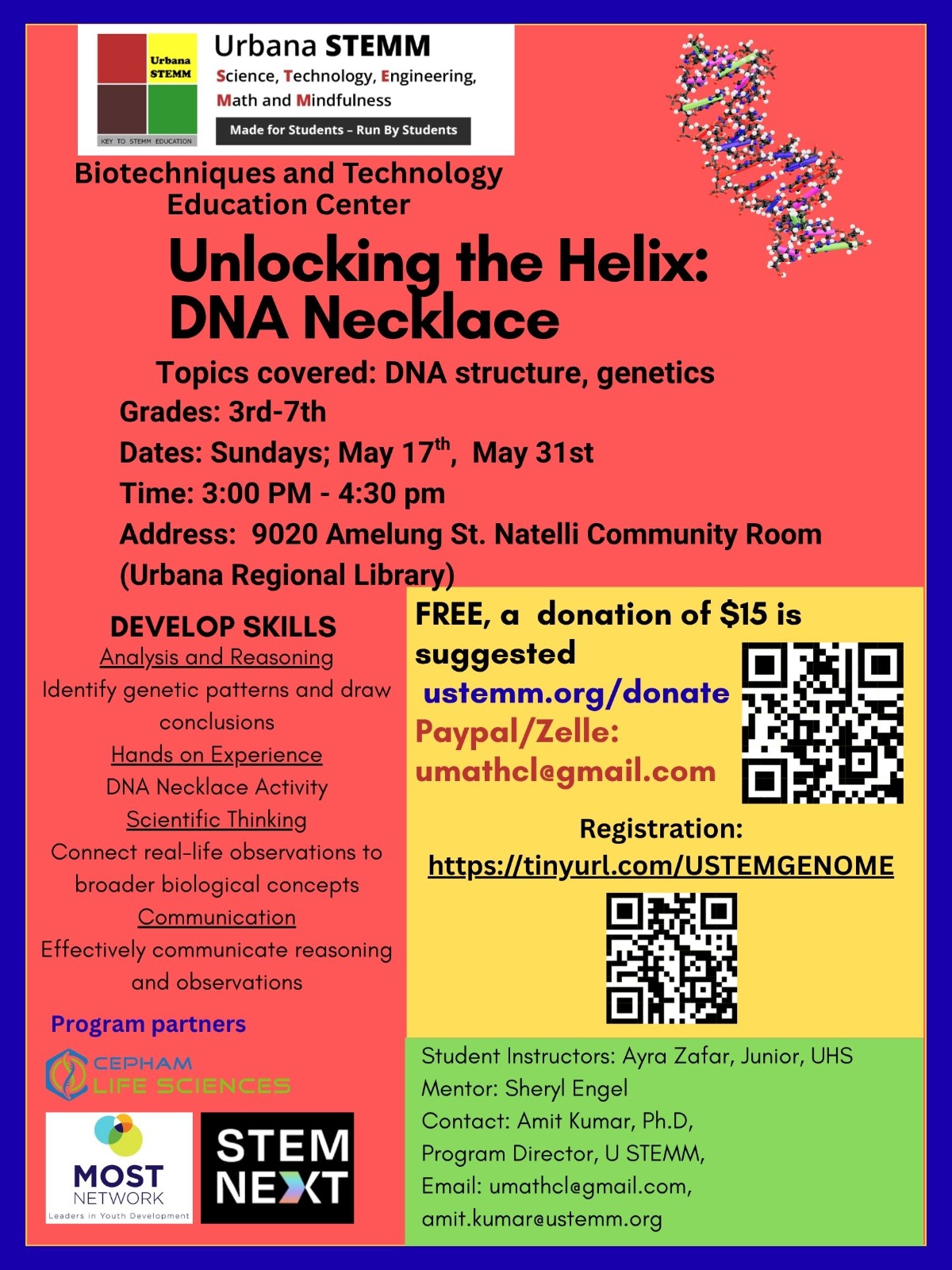 🧬 Genomics Workshop with Urbana STEMM ::  Biotechniques and Technology Center